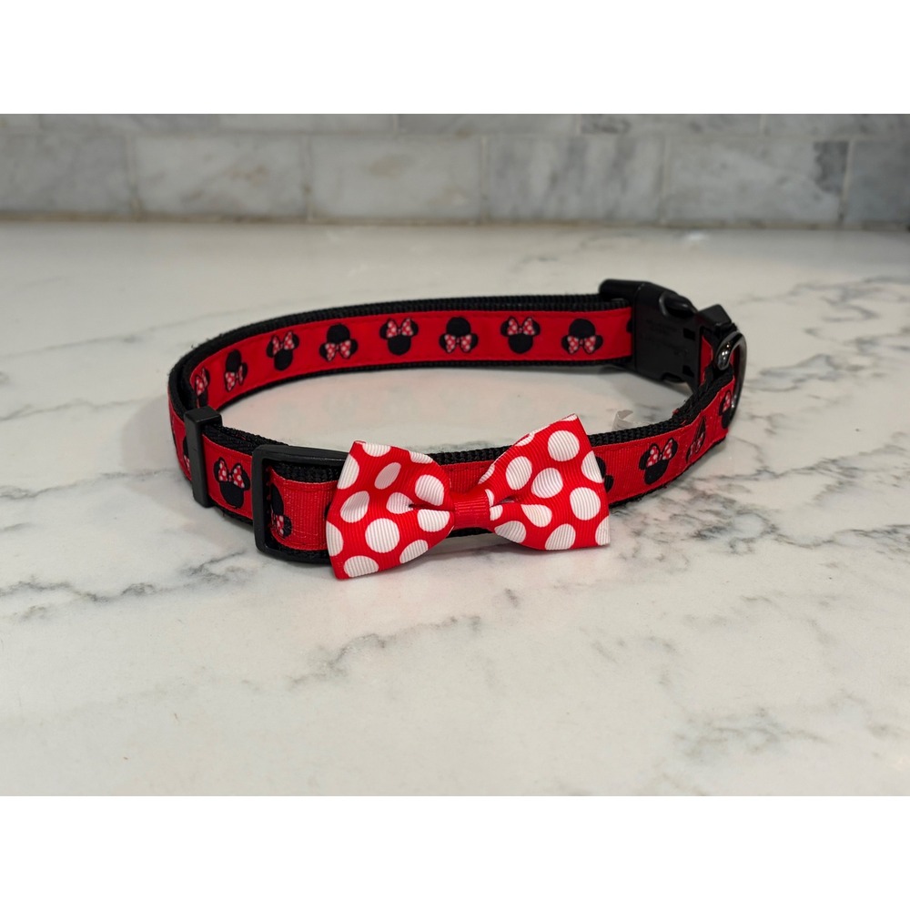 Disney Tails Minnie Mouse Red Black Polka Dot Bow Pet Dog Collar XL Disney Parks